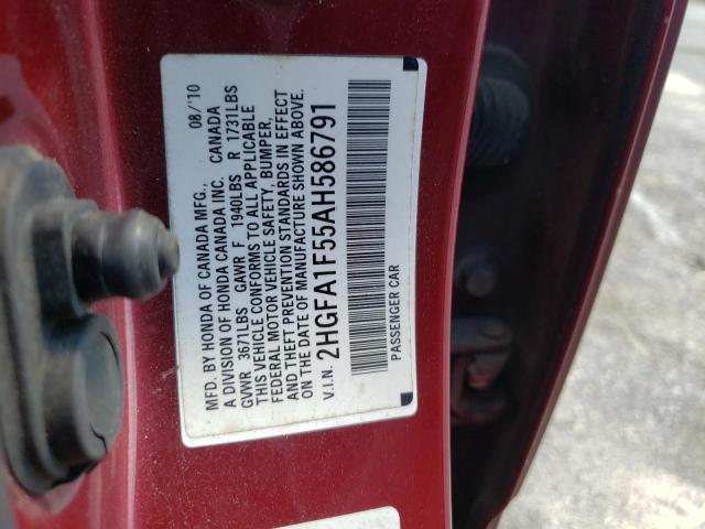 Photo 10 from auction – 2010 HONDA CIVIC LX with VIN 2HGFA1F55AH586791