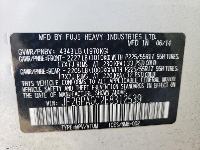Photo 10 from auction – 2014 SUBARU XV CROSSTR with VIN JF2GPAGC2E8312539