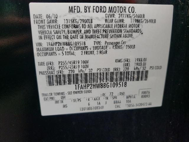 Photo 10 from auction – 2011 FORD TAURUS SEL with VIN 1FAHP2HW8BG109518