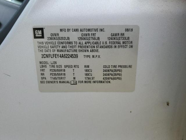 Photo 10 from auction – 2010 CHEVROLET EQUINOX LT with VIN 2CNFLFEY4A6224539