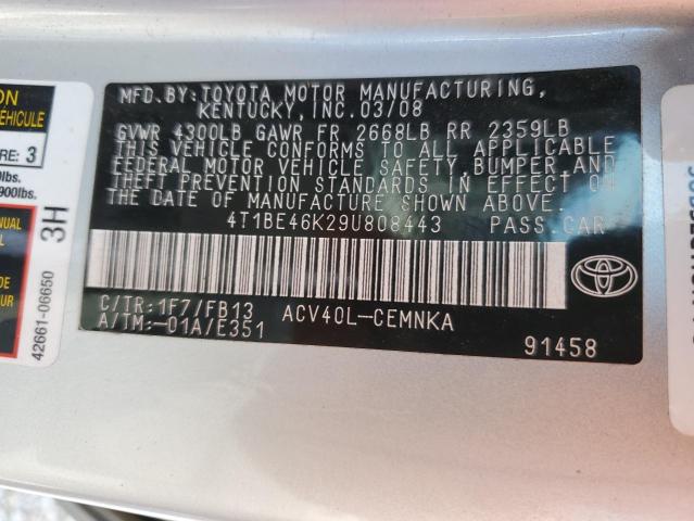 Photo 10 from auction – 2009 TOYOTA CAMRY BASE with VIN 4T1BE46K29U808443