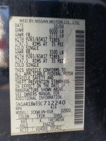 Photo 10 from auction – 2005 NISSAN PATHFINDER with VIN 5N1AR18W35C712240