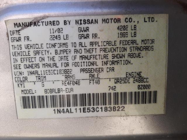 Photo 10 from auction – 2003 NISSAN ALTIMA BAS with VIN 1N4AL11E53C183822