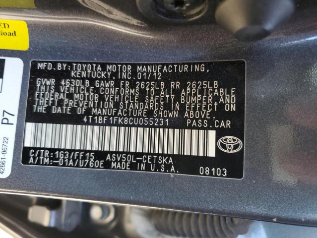 Photo 10 from auction – 2012 TOYOTA CAMRY BASE with VIN 4T1BF1FK8CU055231