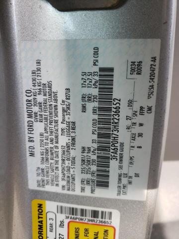 Photo 10 from auction – 2017 FORD FUSION SE with VIN 3FA6P0H73HR236652