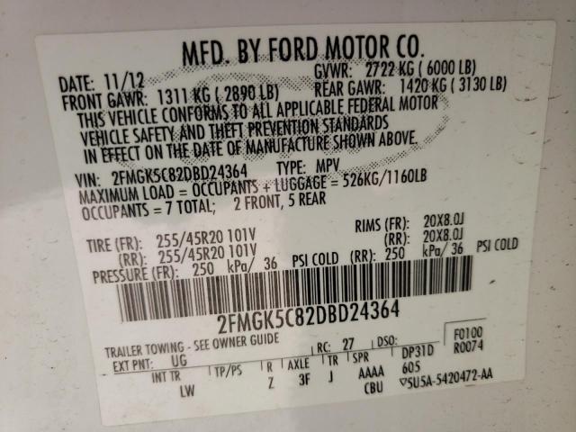Photo 10 from auction – 2013 FORD FLEX SEL with VIN 2FMGK5C82DBD24364