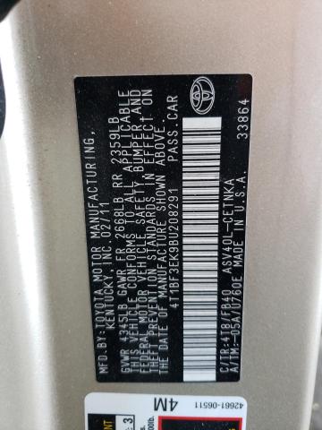 Photo 10 from auction – 2011 TOYOTA CAMRY BASE with VIN 4T1BF3EK9BU208291