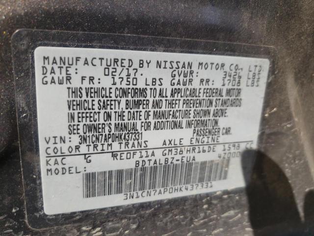 Photo 10 from auction – 2017 NISSAN VERSA S with VIN 3N1CN7AP0HK437331