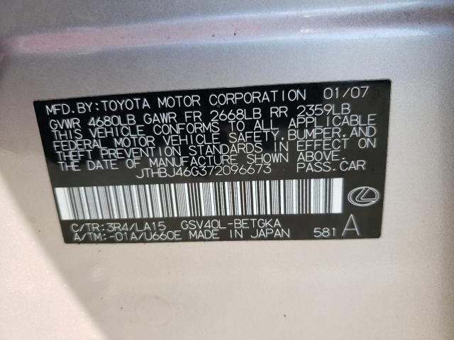 Photo 10 from auction – 2007 LEXUS ES 350 with VIN JTHBJ46G372096673