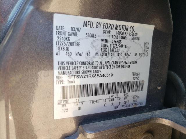 Photo 10 from auction – 2008 FORD F250 SUPER with VIN 1FTSW21RX8EA40519