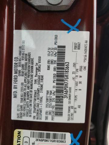 Photo 10 from auction – 2016 FORD FUSION SE with VIN 3FA6P0H77GR183663