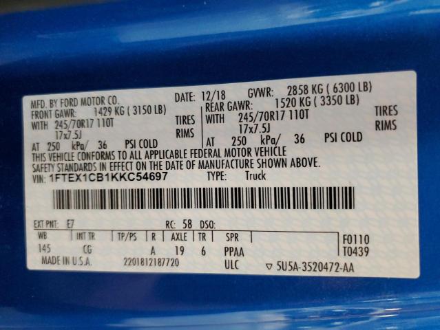 Photo 10 from auction – 2019 FORD F150 SUPER with VIN 1FTEX1CB1KKC54697