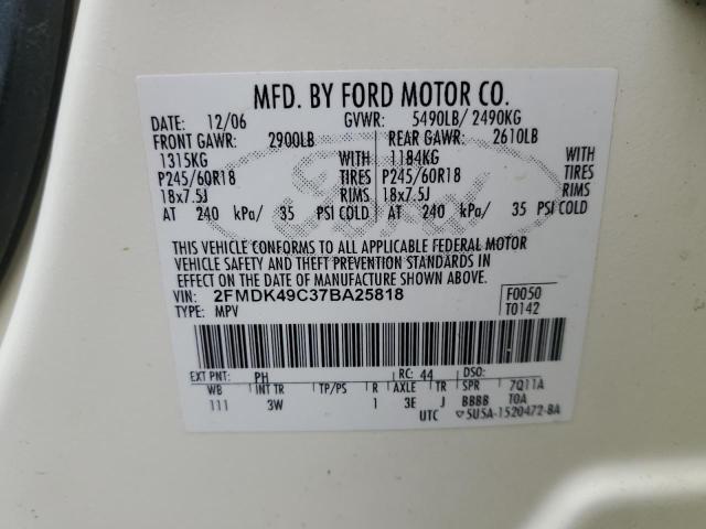 Photo 10 from auction – 2007 FORD EDGE SEL P with VIN 2FMDK49C37BA25818