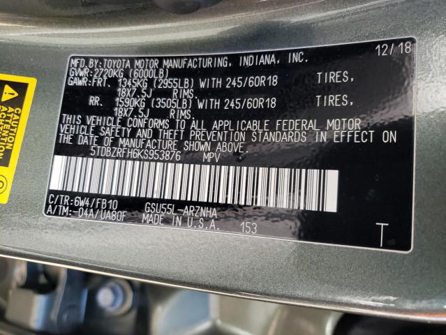 Photo 10 from auction – 2019 TOYOTA HIGHLANDER with VIN 5TDBZRFH6KS953876