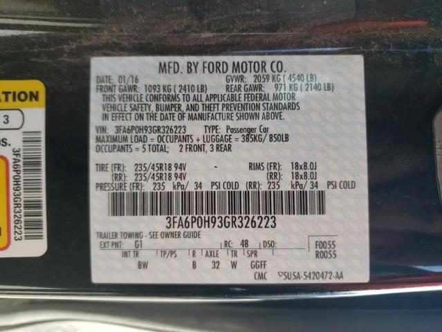 Photo 10 from auction – 2016 FORD FUSION SE with VIN 3FA6P0H93GR326223