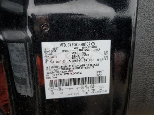 Photo 10 from auction – 2007 FORD F150 SUPER with VIN 1FTRW12W47KD00359
