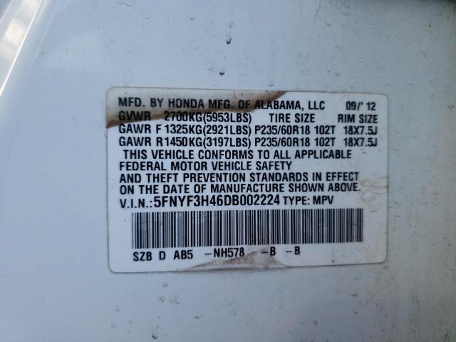 Photo 10 from auction – 2013 HONDA PILOT EX with VIN 5FNYF3H46DB002224