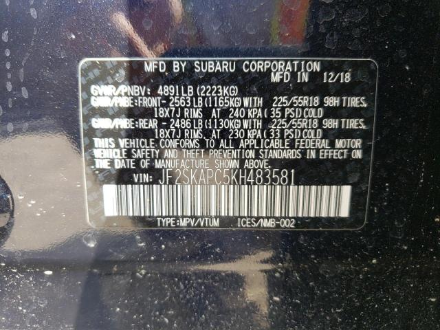Photo 10 from auction – 2019 SUBARU FORESTER S with VIN JF2SKAPC5KH483581