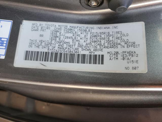 Photo 10 from auction – 2004 TOYOTA SIENNA CE with VIN 5TDZA23C64S043041