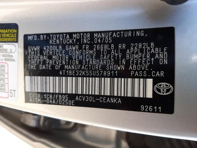 Photo 10 from auction – 2005 TOYOTA CAMRY LE with VIN 4T1BE32K55U578911