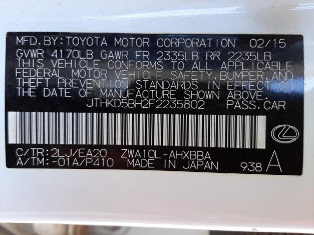 Photo 10 from auction – 2015 LEXUS CT 200 with VIN JTHKD5BH2F2235802