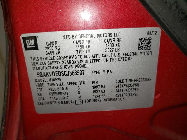 Photo 10 from auction – 2012 BUICK ENCLAVE with VIN 5GAKVDED3CJ363597