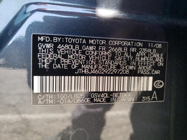 Photo 10 from auction – 2009 LEXUS ES 350 with VIN JTHBJ46G292297208