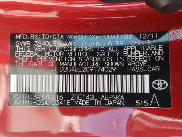Photo 10 from auction – 2012 TOYOTA COROLLA BA with VIN JTDBU4EE2C9174029