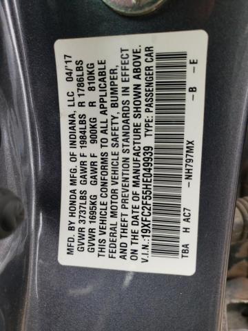Photo 10 from auction – 2017 HONDA CIVIC LX with VIN 19XFC2F55HE049939