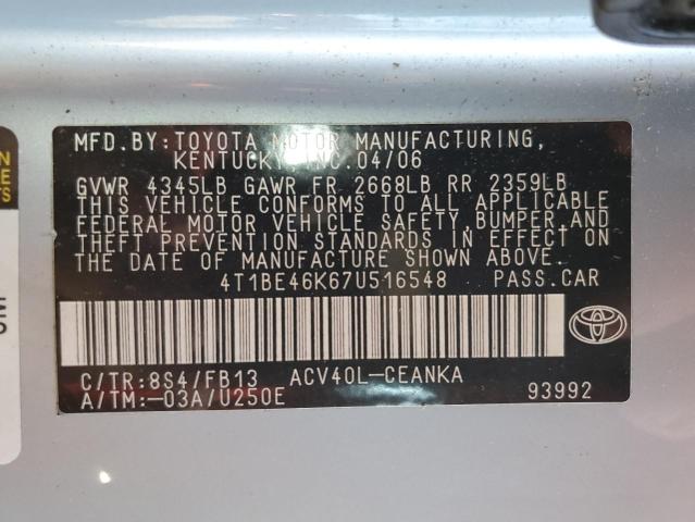 Photo 10 from auction – 2007 TOYOTA CAMRY CE with VIN 4T1BE46K67U516548