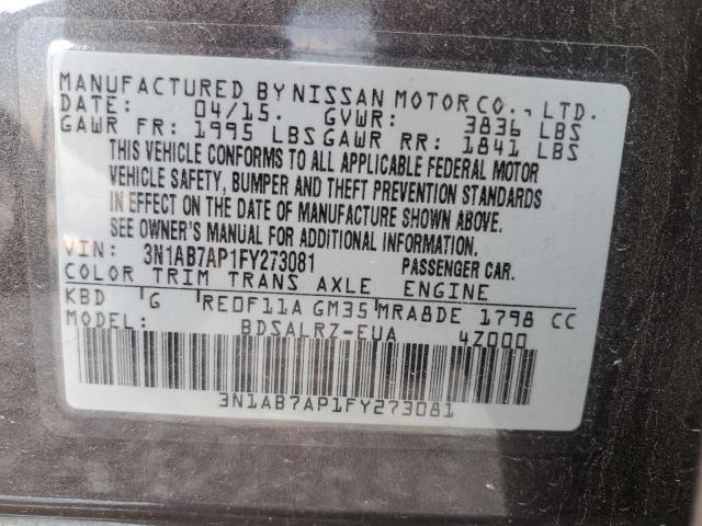 Photo 10 from auction – 2015 NISSAN SENTRA S with VIN 3N1AB7AP1FY273081