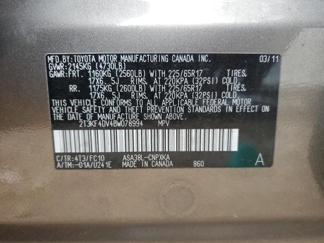 Photo 10 from auction – 2011 TOYOTA RAV4 with VIN 2T3KF4DV4BW078994