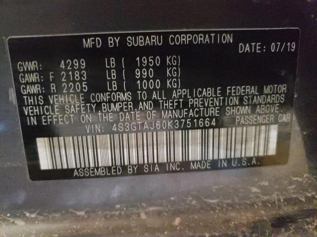 Photo 10 from auction – 2019 SUBARU IMPREZA SP with VIN 4S3GTAJ60K3751664