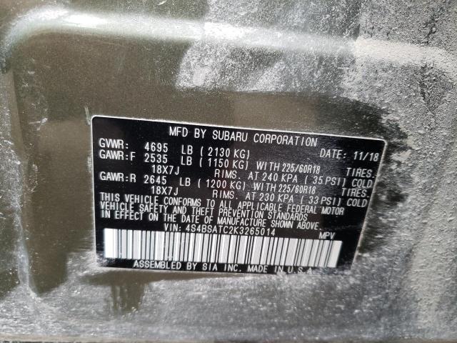 Photo 10 from auction – 2019 SUBARU OUTBACK TO with VIN 4S4BSATC2K3265014