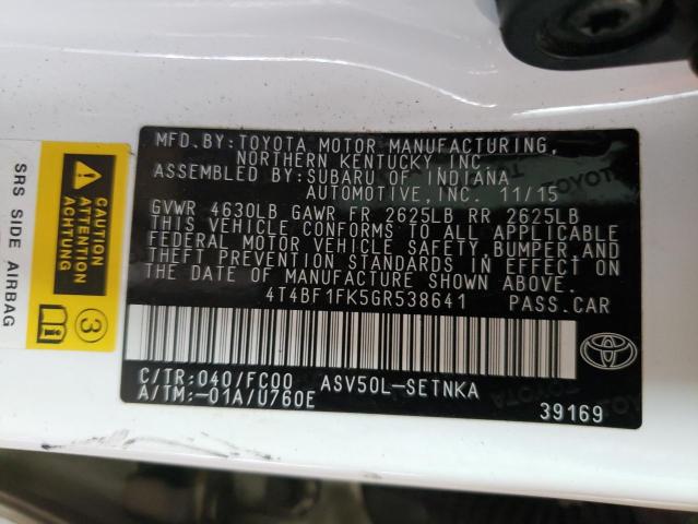 Photo 10 from auction – 2016 TOYOTA CAMRY LE with VIN 4T4BF1FK5GR538641