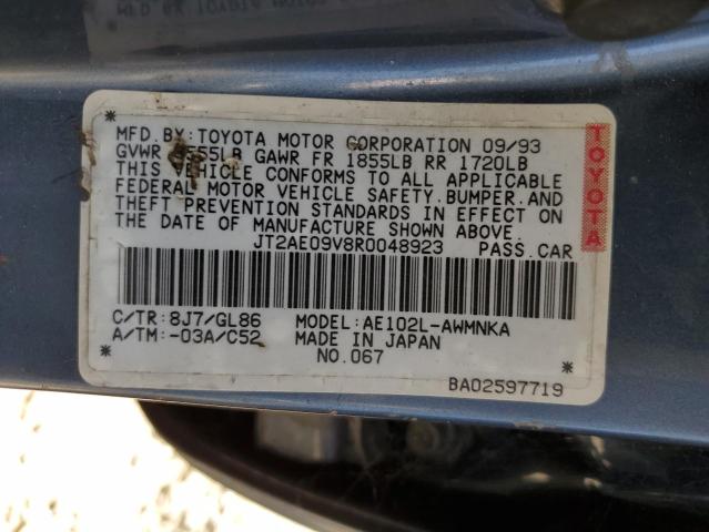 Photo 10 from auction – 1994 TOYOTA COROLLA BA with VIN JT2AE09V8R0048923