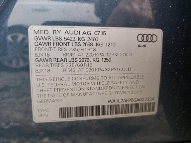 Photo 10 from auction – 2016 AUDI Q5 PREMIUM with VIN WA1L2AFP5GA027324