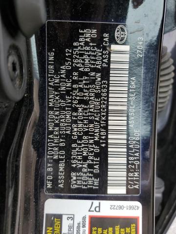 Photo 10 from auction – 2012 TOYOTA CAMRY BASE with VIN 4T4BF1FKXCR226633