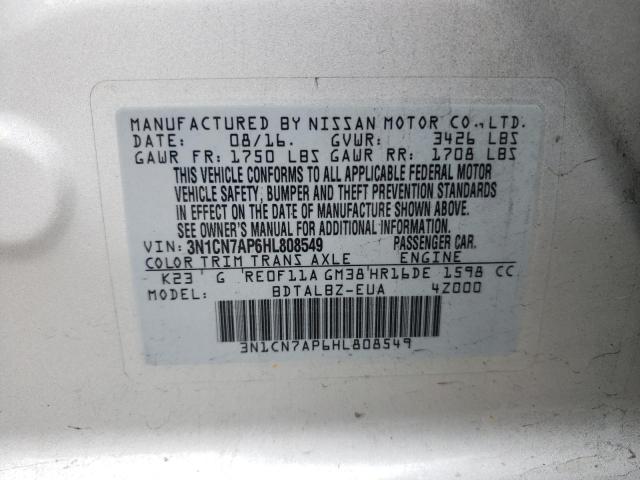Photo 10 from auction – 2017 NISSAN VERSA S with VIN 3N1CN7AP6HL808549