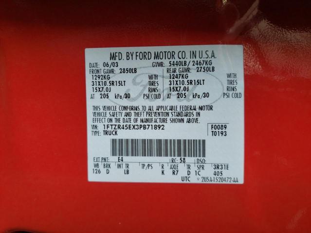 Photo 10 from auction – 2003 FORD RANGER SUP with VIN 1FTZR45EX3PB71892
