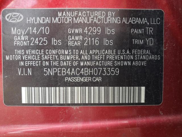 Photo 10 from auction – 2011 HYUNDAI SONATA GLS with VIN 5NPEB4AC4BH073359