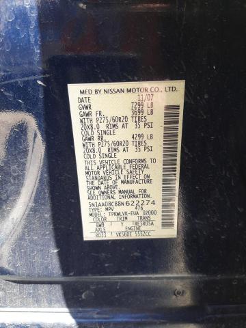 Photo 10 from auction – 2008 NISSAN ARMADA SE with VIN 5N1AA08C88N622274