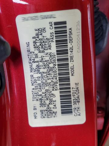 Photo 10 from auction – 2012 TOYOTA COROLLA BA with VIN 5YFBU4EE6CP036391