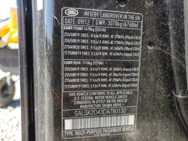 Photo 10 from auction – 2013 LAND ROVER RANGE ROVE with VIN SALSK2D43DA780130