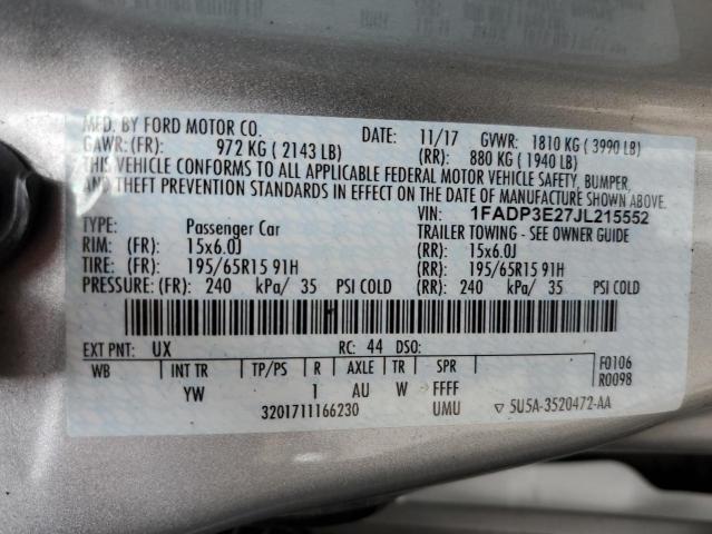 Photo 10 from auction – 2018 FORD FOCUS S with VIN 1FADP3E27JL215552