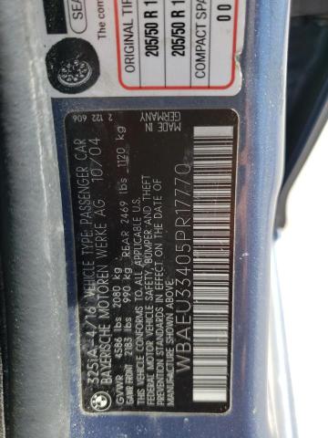 Photo 10 from auction – 2005 BMW 325 XI with VIN WBAEU33405PR17770