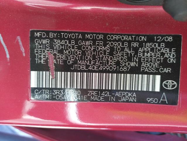 Photo 10 from auction – 2009 TOYOTA COROLLA BA with VIN JTDBL40E499091687