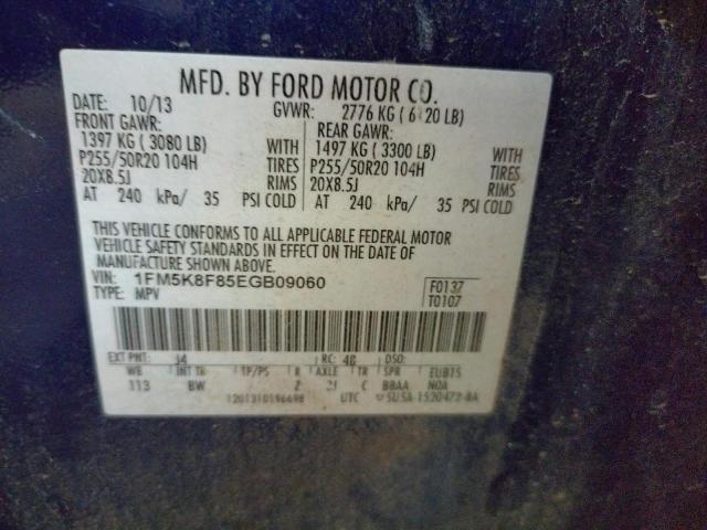Photo 10 from auction – 2014 FORD EXPLORER L with VIN 1FM5K8F85EGB09060