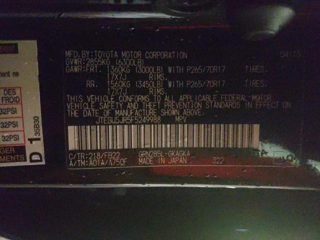 Photo 10 from auction – 2015 TOYOTA 4RUNNER SR with VIN JTEBU5JR5F5249988