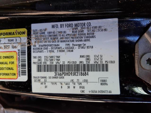 Photo 10 from auction – 2018 FORD FUSION SE with VIN 3FA6P0HD9JR218684